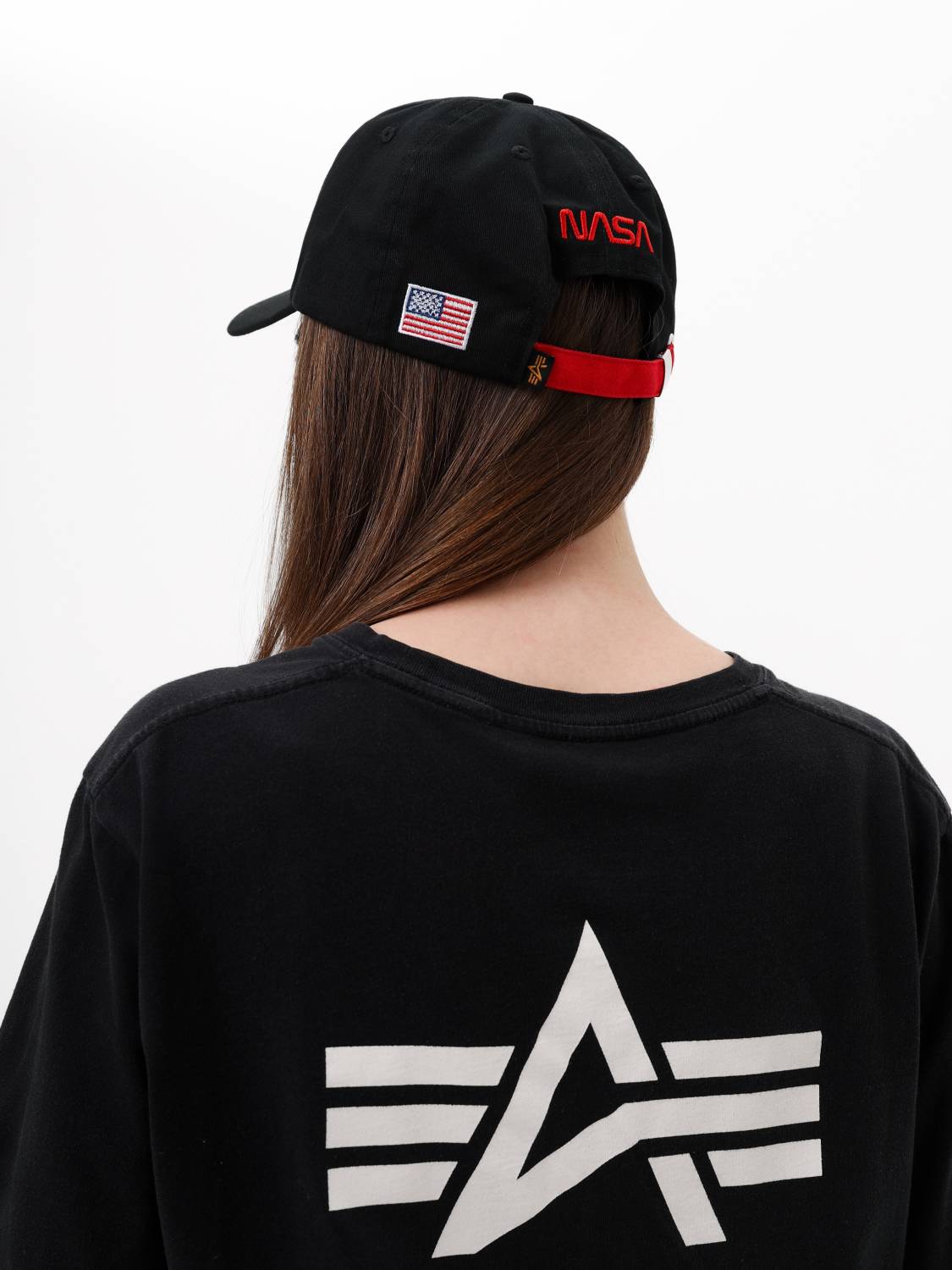 Кепка / Бейсболка ''NASA Worm Logo'' (Black) Alpha Industries