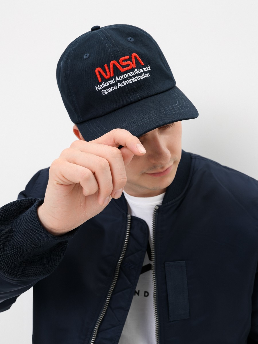 Кепка / Бейсболка ''NASA Worm Logo'' (Replica Blue) Alpha Industries