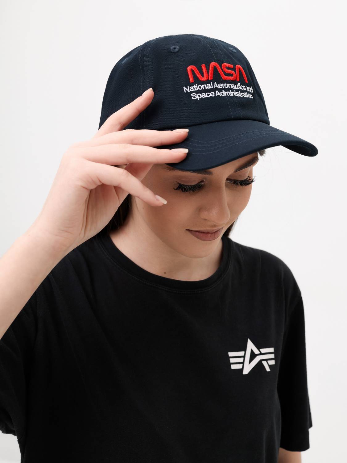 Кепка / Бейсболка ''NASA Worm Logo'' (Replica Blue) Alpha Industries