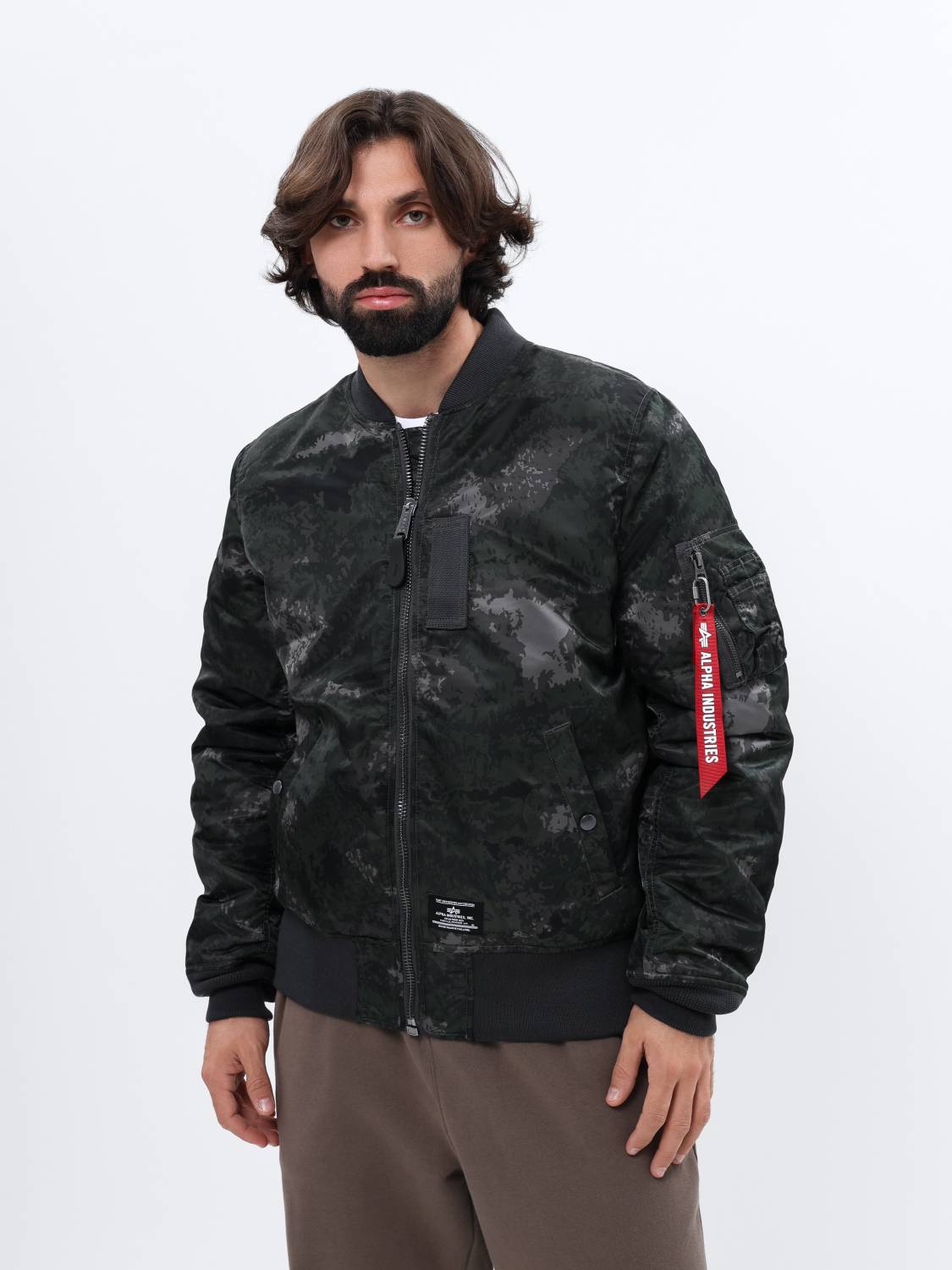 Куртка / Бомбер утепленный мужской ''MA-1 MOD'' (Black Blur Camo) Alpha Industries