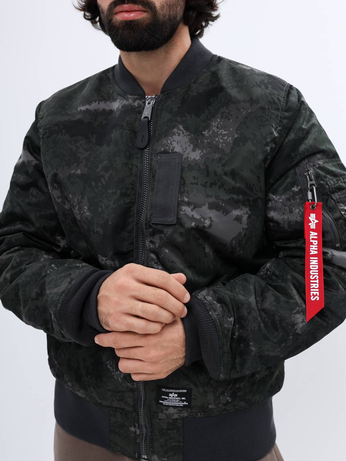 Куртка / Бомбер утепленный мужской ''MA-1 MOD'' (Black Blur Camo) Alpha Industries