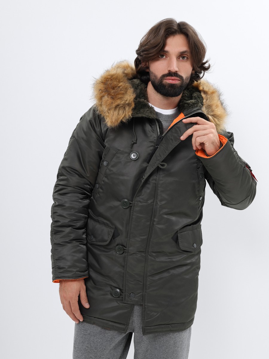 Куртка / Парка теплая мужская "Slim Fit N-3B" (Replica Grey) Alpha Industries
