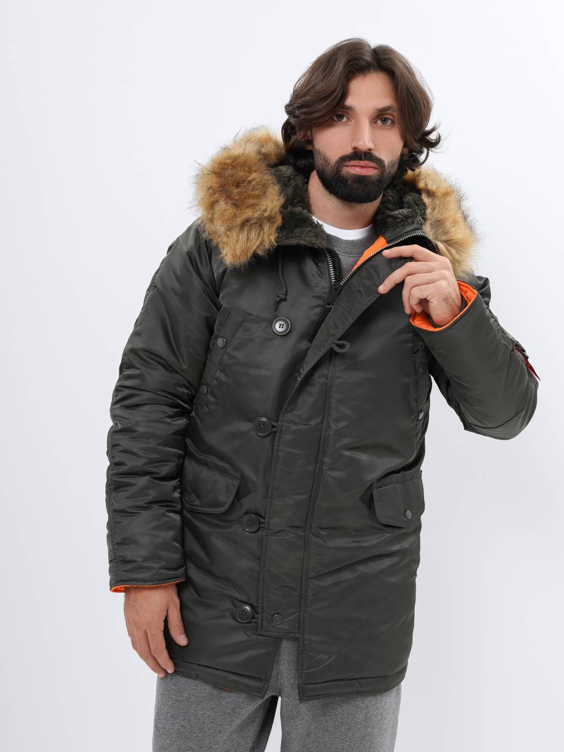 Куртка / Парка теплая мужская "Slim Fit N-3B" (Replica Grey) Alpha Industries