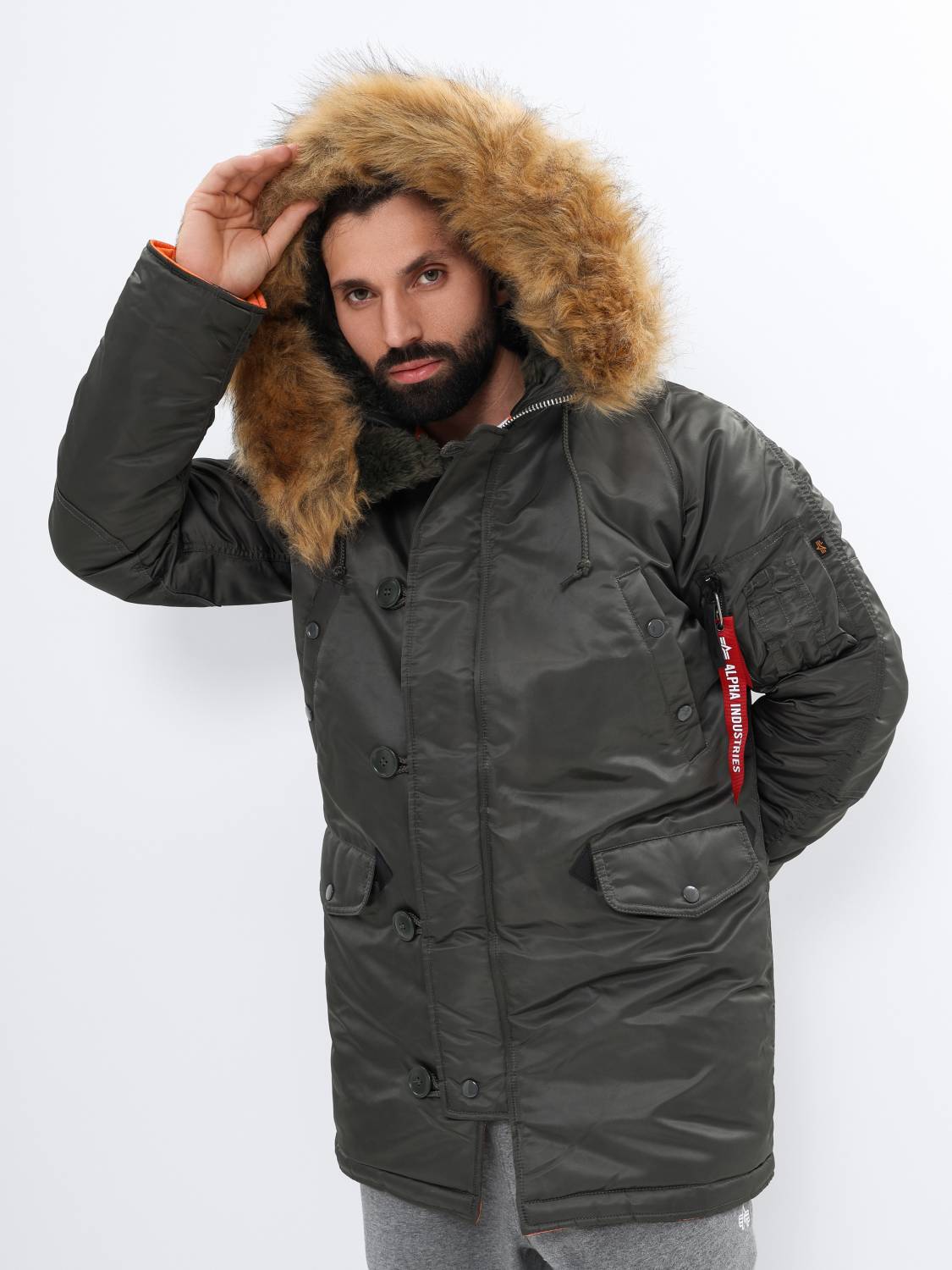 Куртка / Парка теплая мужская "Slim Fit N-3B" (Replica Grey) Alpha Industries
