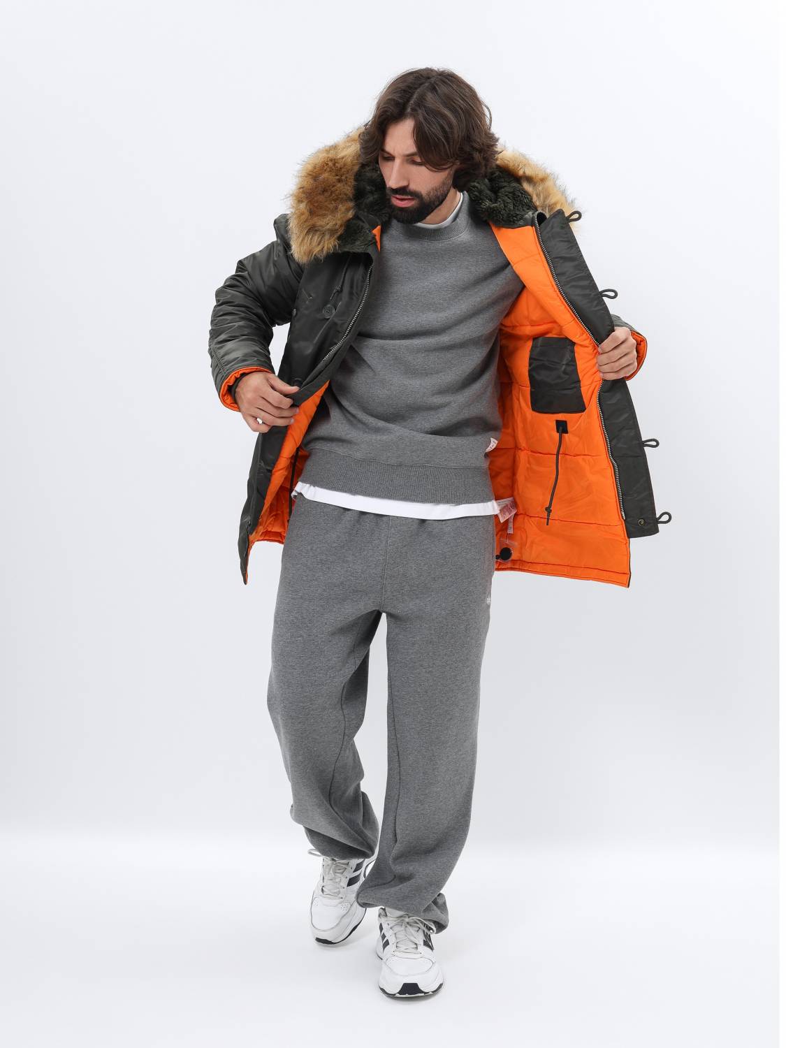 Куртка / Парка теплая мужская "Slim Fit N-3B" (Replica Grey) Alpha Industries
