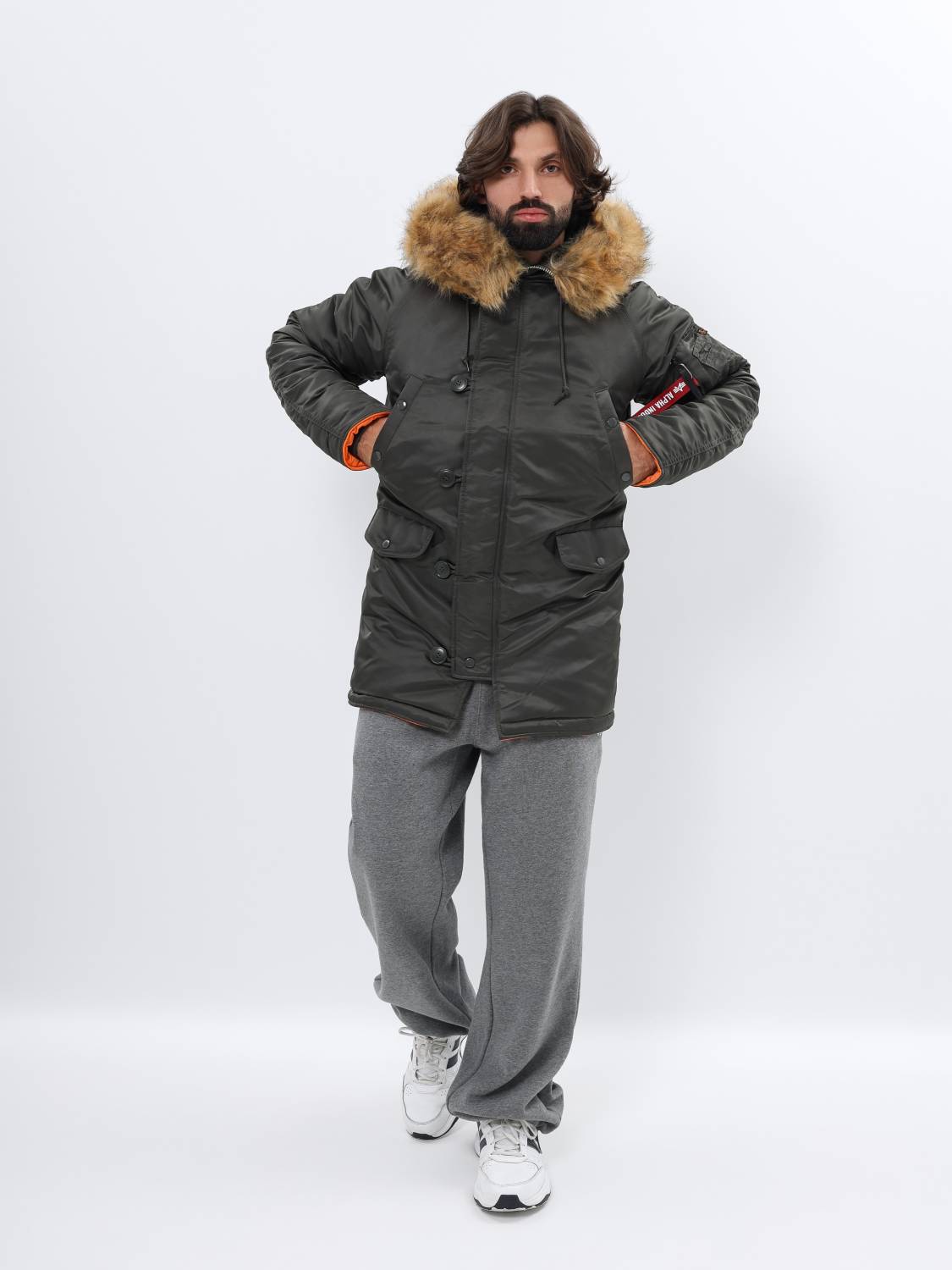 Куртка / Парка теплая мужская "Slim Fit N-3B" (Replica Grey) Alpha Industries