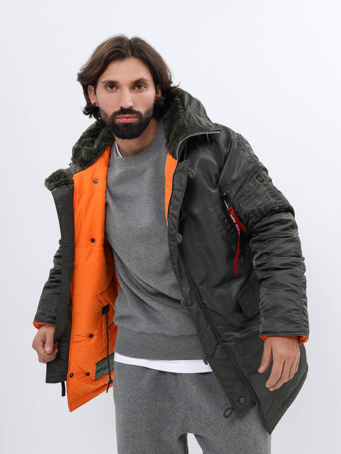 Куртка / Парка теплая мужская "Slim Fit N-3B" (Replica Grey) Alpha Industries