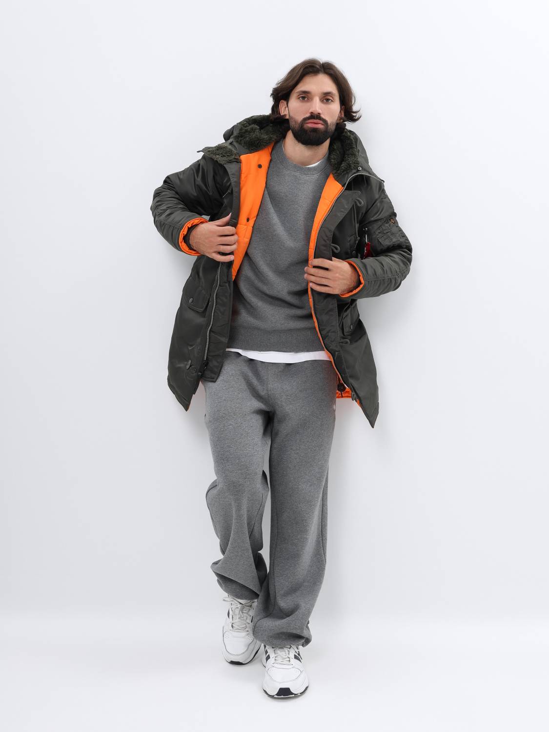 Куртка / Парка теплая мужская "Slim Fit N-3B" (Replica Grey) Alpha Industries