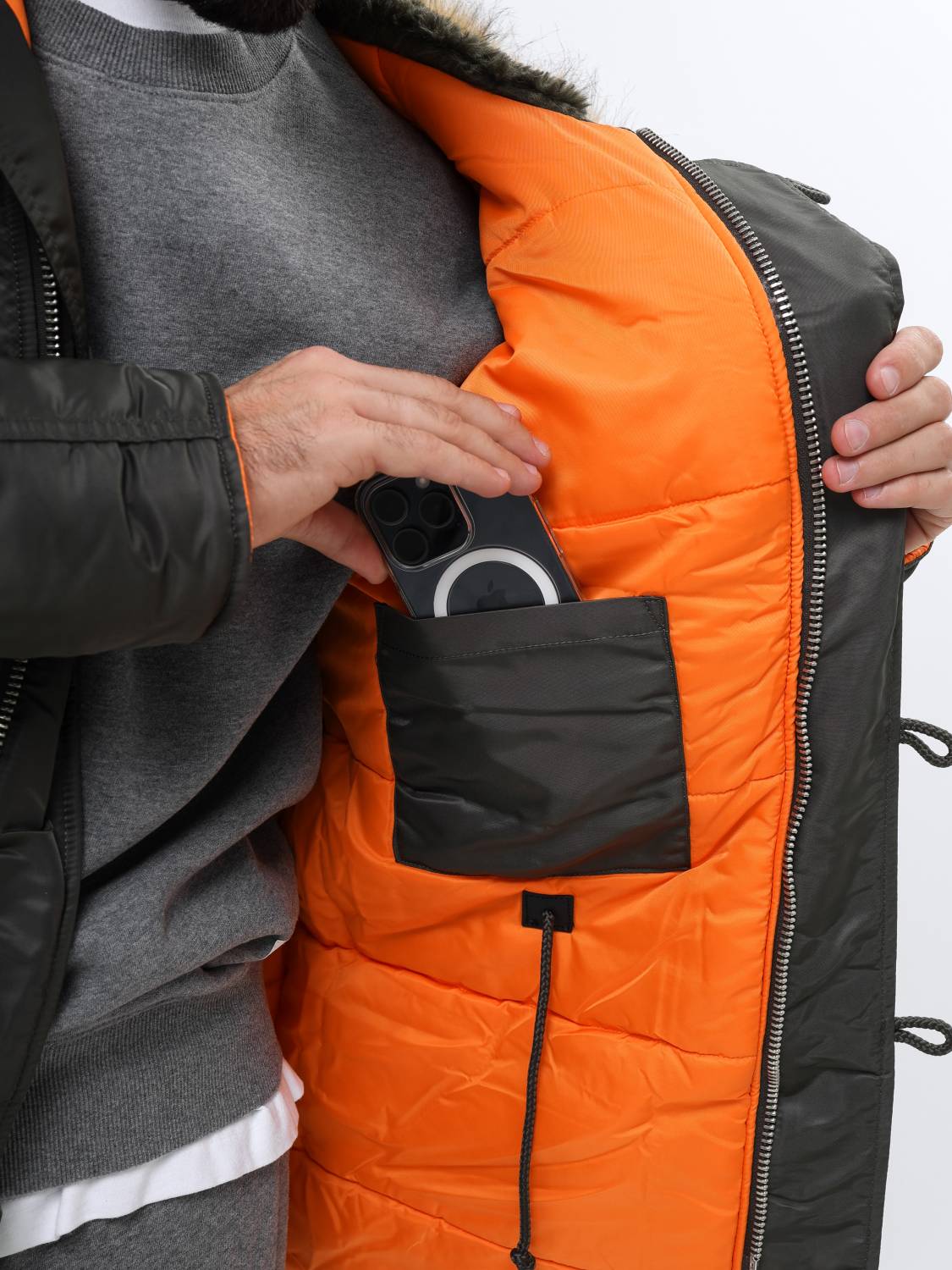 Куртка / Парка теплая мужская "Slim Fit N-3B" (Replica Grey) Alpha Industries