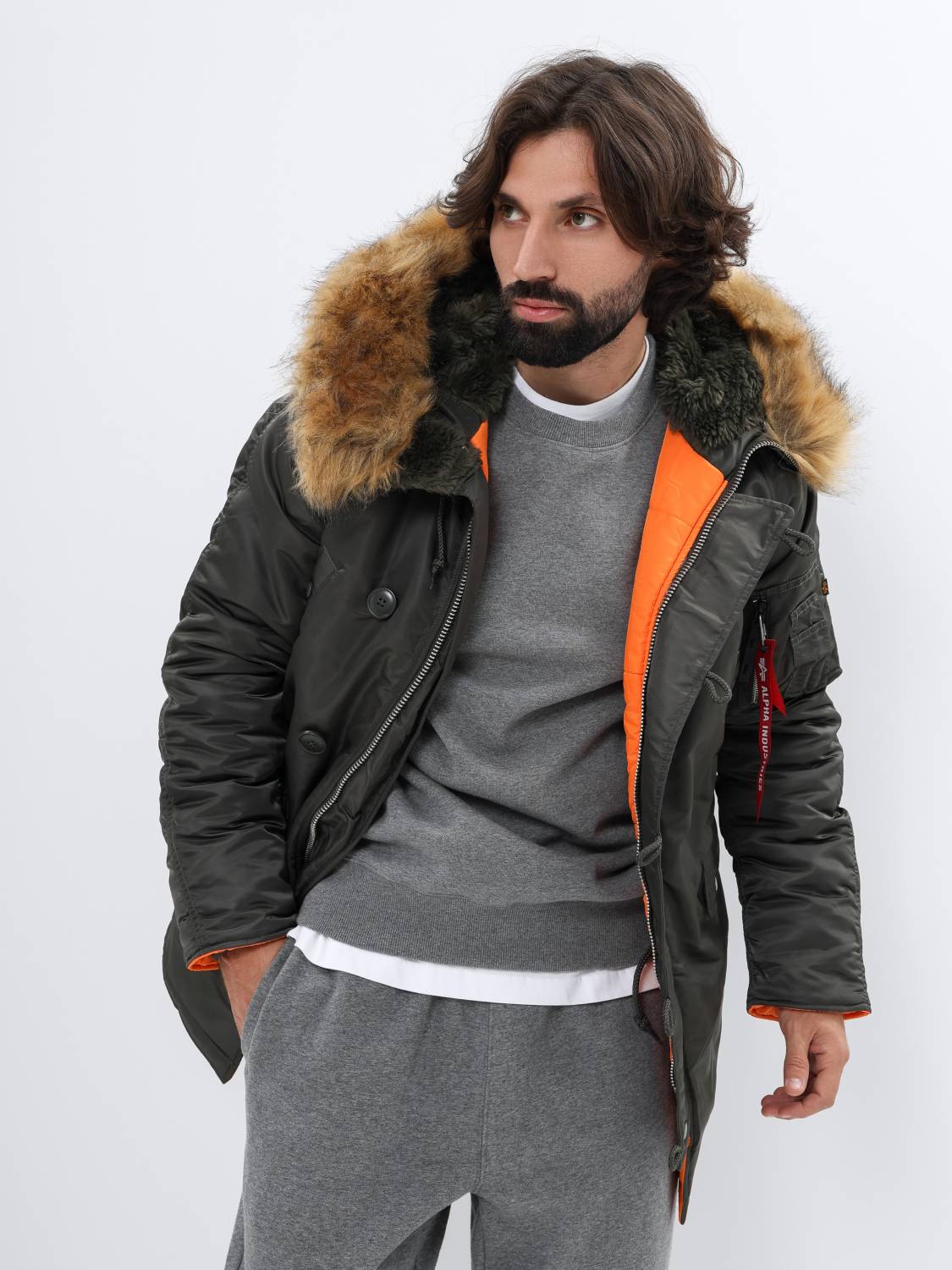 Куртка / Парка теплая мужская "Slim Fit N-3B" (Replica Grey) Alpha Industries