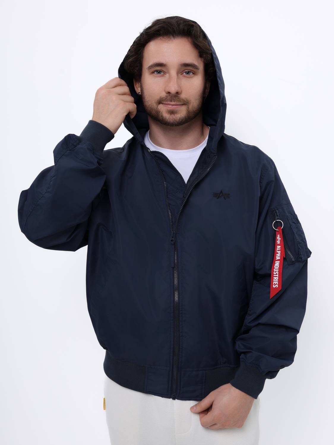 Куртка / Ветровка / Бомбер мужской "Logo L-2B Hooded Hunter" (Replica Blue) Alpha Industries