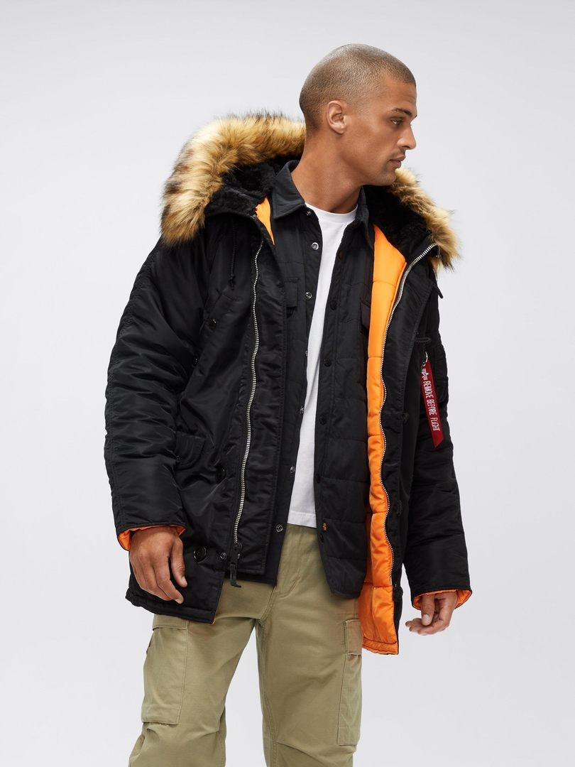 Куртка / Парка теплая мужская "Slim Fit N-3B" (Black) Alpha Industries