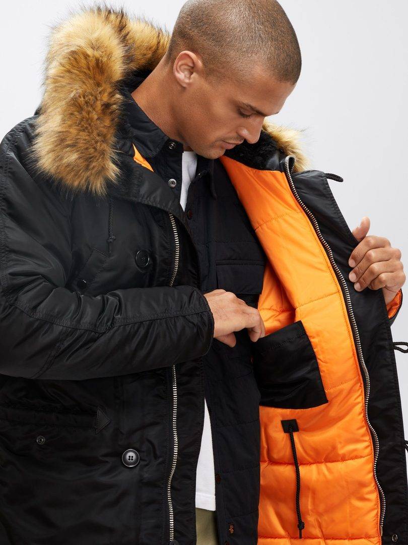 Куртка / Парка теплая мужская "Slim Fit N-3B" (Black) Alpha Industries