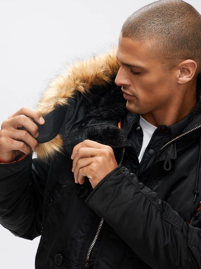 Куртка / Парка теплая мужская "Slim Fit N-3B" (Black) Alpha Industries