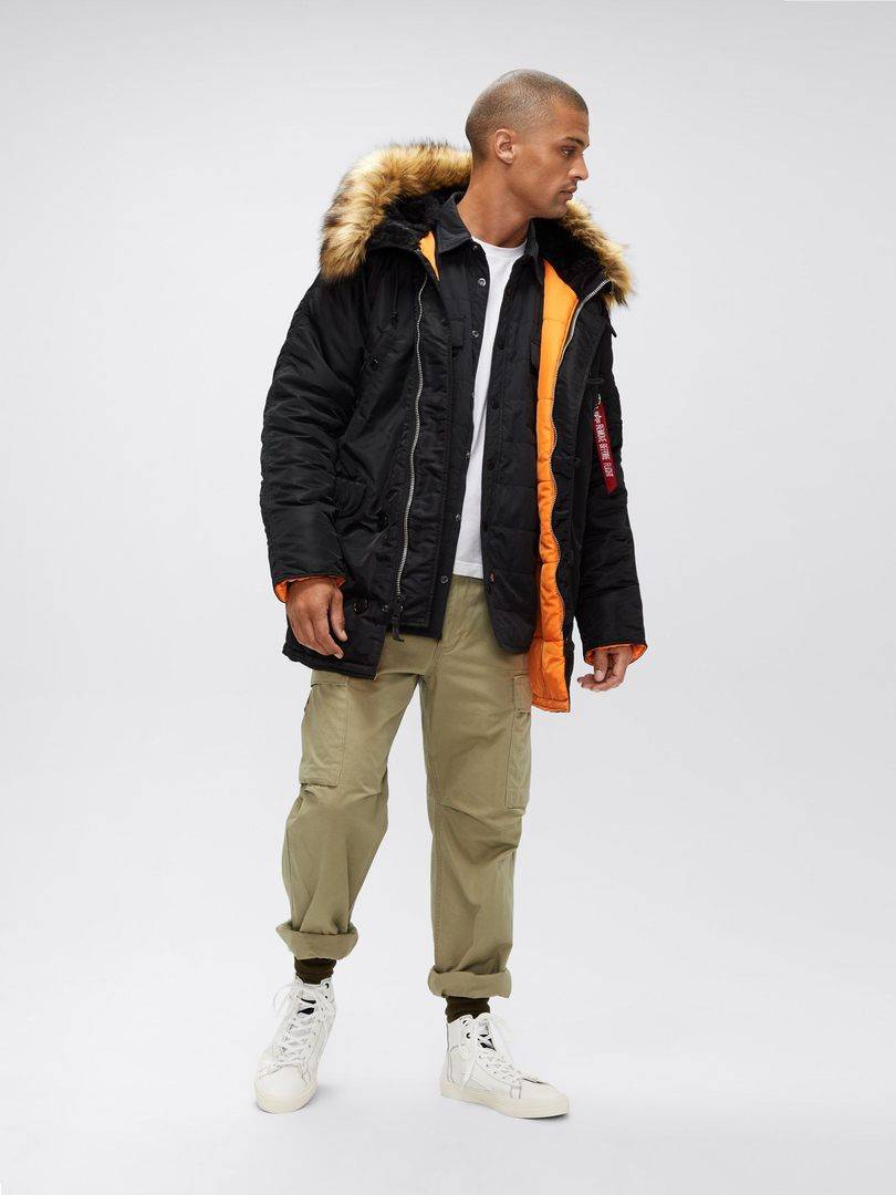 Куртка / Парка теплая мужская "Slim Fit N-3B" (Black) Alpha Industries