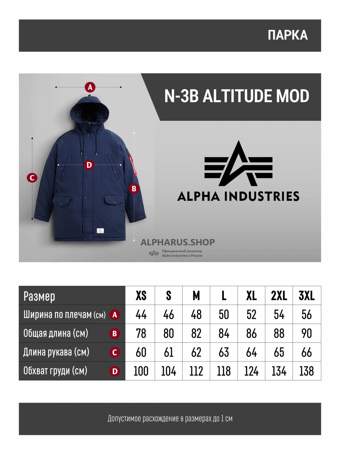 Куртка / Парка теплая мужская "N-3B Altitude MOD" (Replica Blue) Alpha Industrie