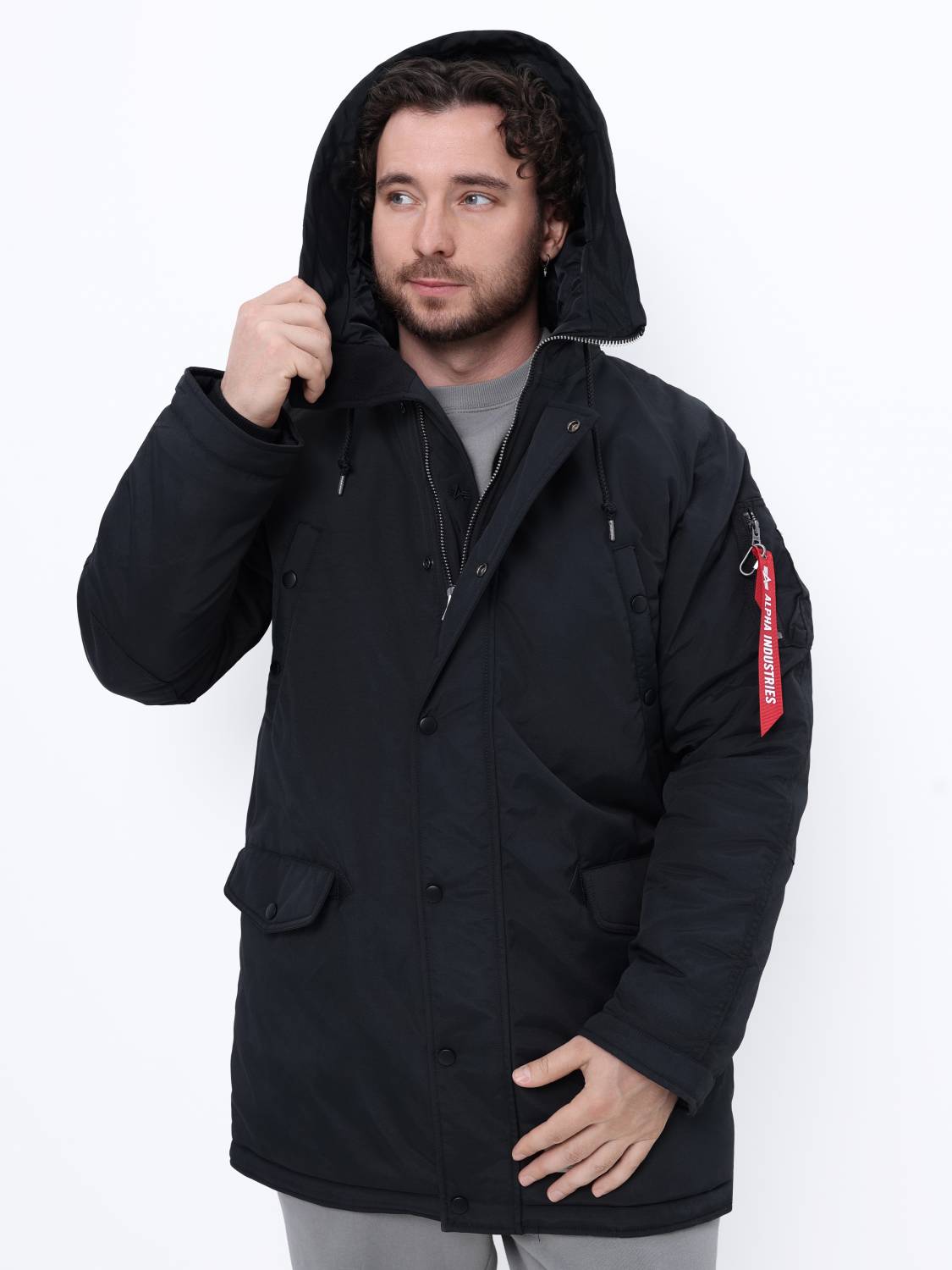 Куртка / Парка теплая мужская "N-3B Altitude MOD" (Black) Alpha Industrie