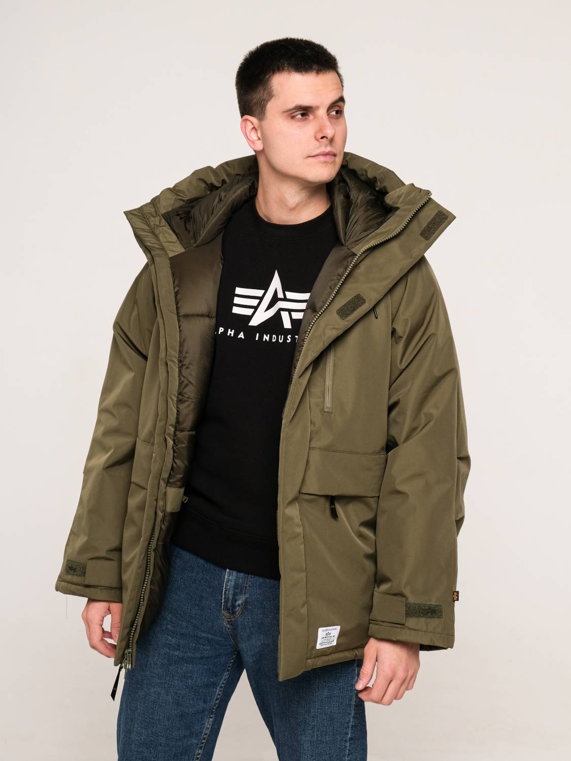 Куртка / Парка теплая пуховая мужская "Raglan" (OG-107 Green) Alpha Industrie