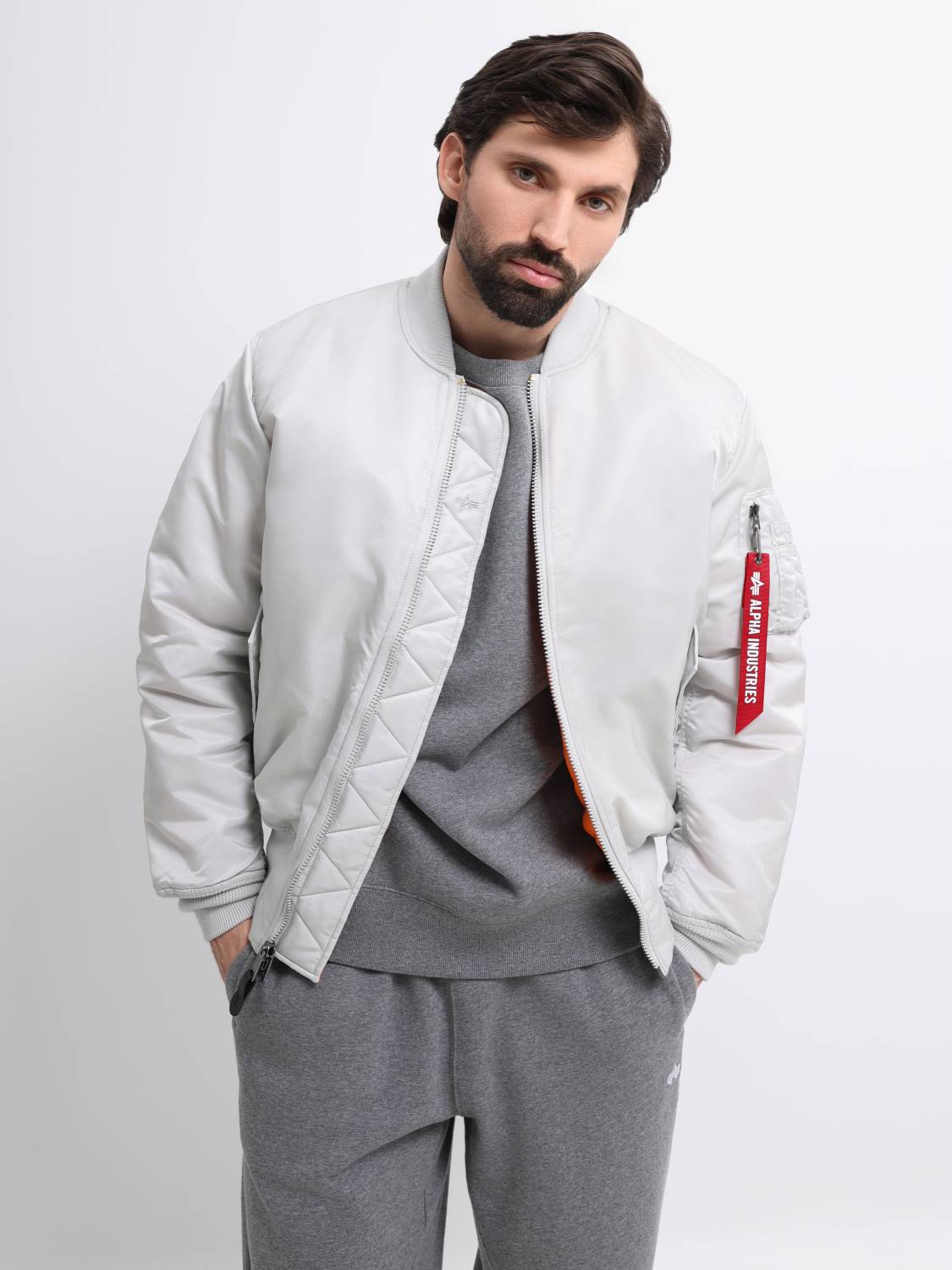 Куртка / Бомбер утепленный мужской ''MA-1'' (Light Gray) Alpha Industries