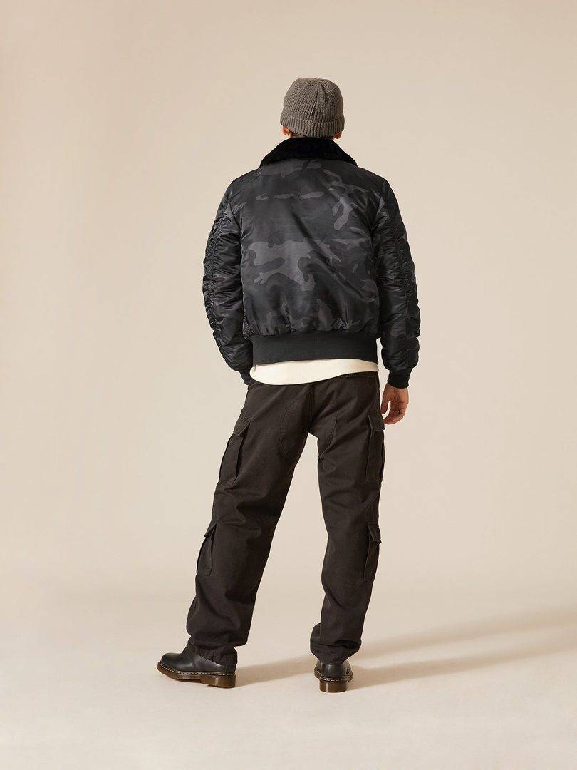 Куртка / Бомбер утепленный мужской ''B-15 Slim Fit'' (Black Woodland Camo) Alpha Industries