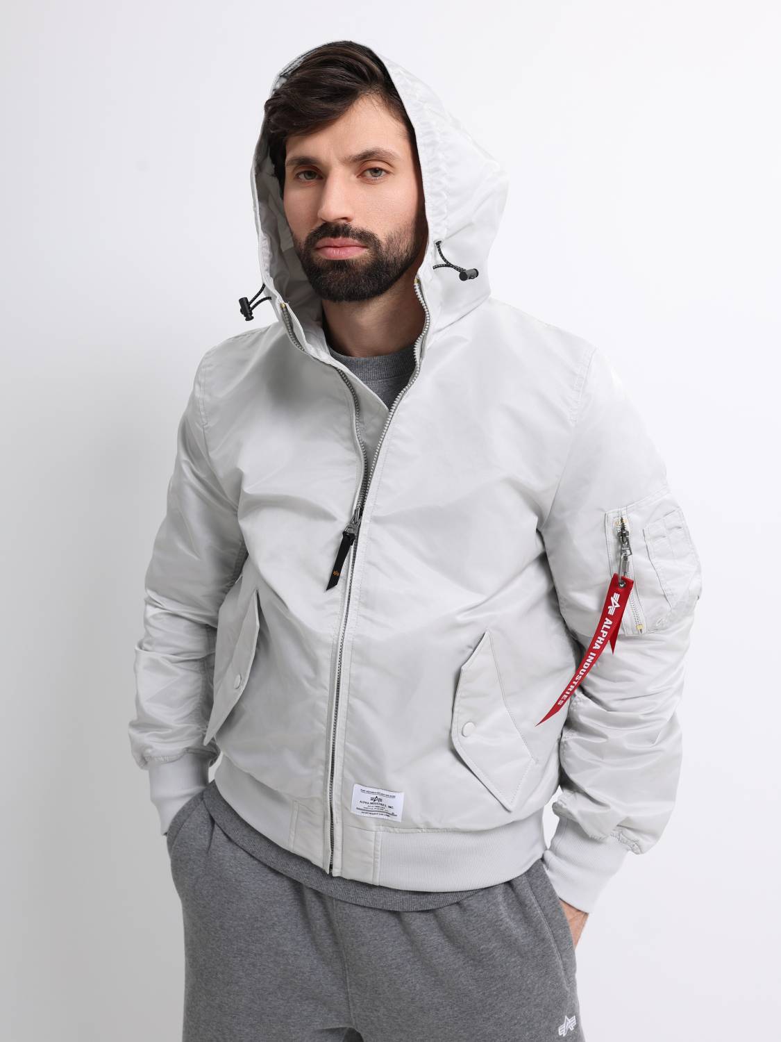 Куртка / Ветровка / Бомбер мужской "L-2B Hooded Gen II" (Light Gray) Alpha Industries