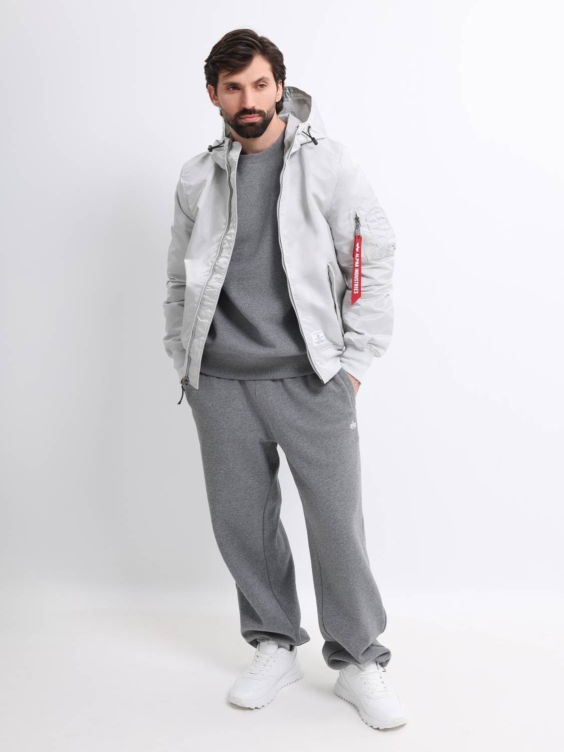 Куртка / Ветровка / Бомбер мужской "L-2B Hooded Gen II" (Light Gray) Alpha Industries