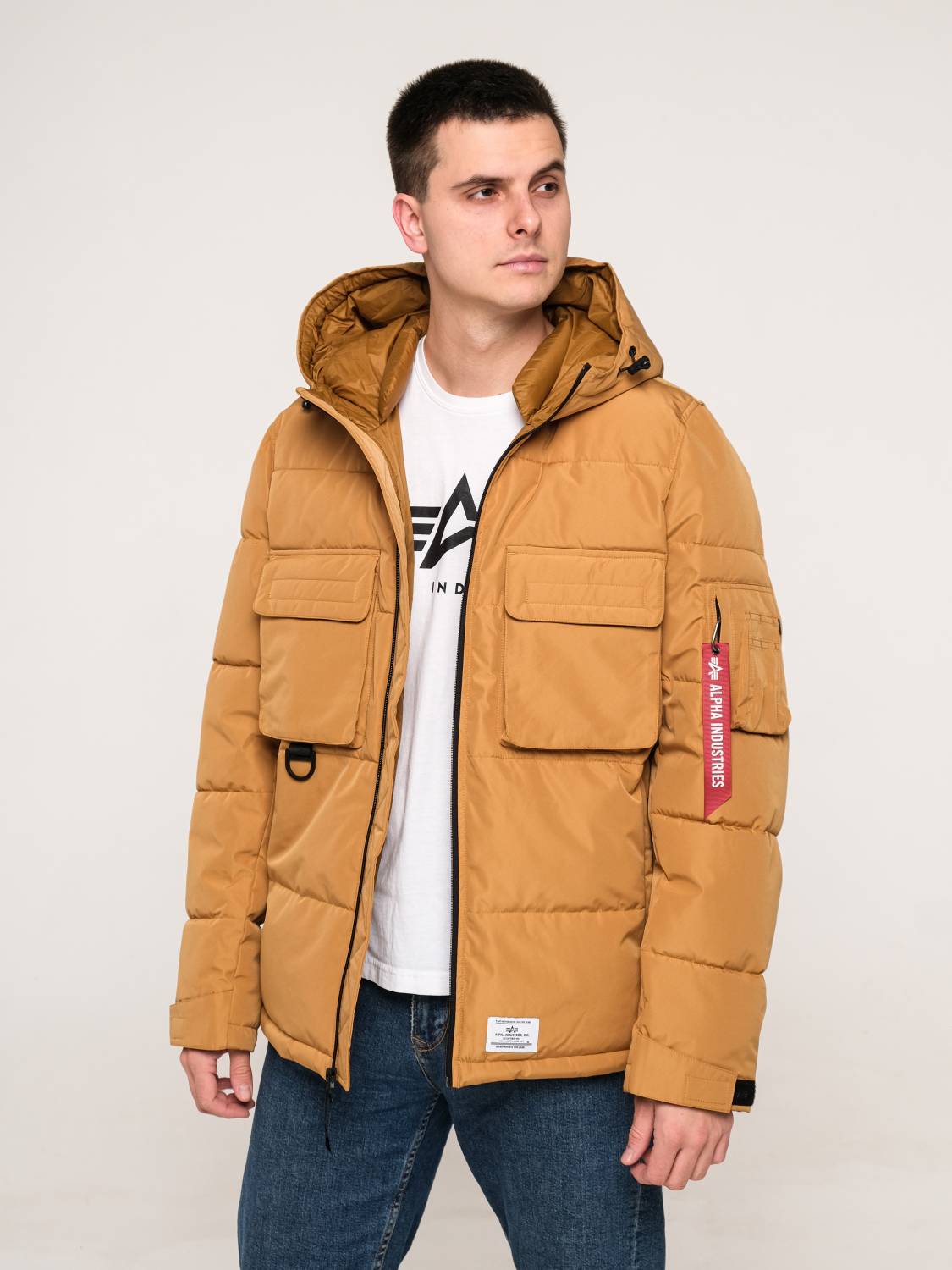 Куртка теплая мужская "Hooded Puffer" (Bronzed Brown) Alpha Industries
