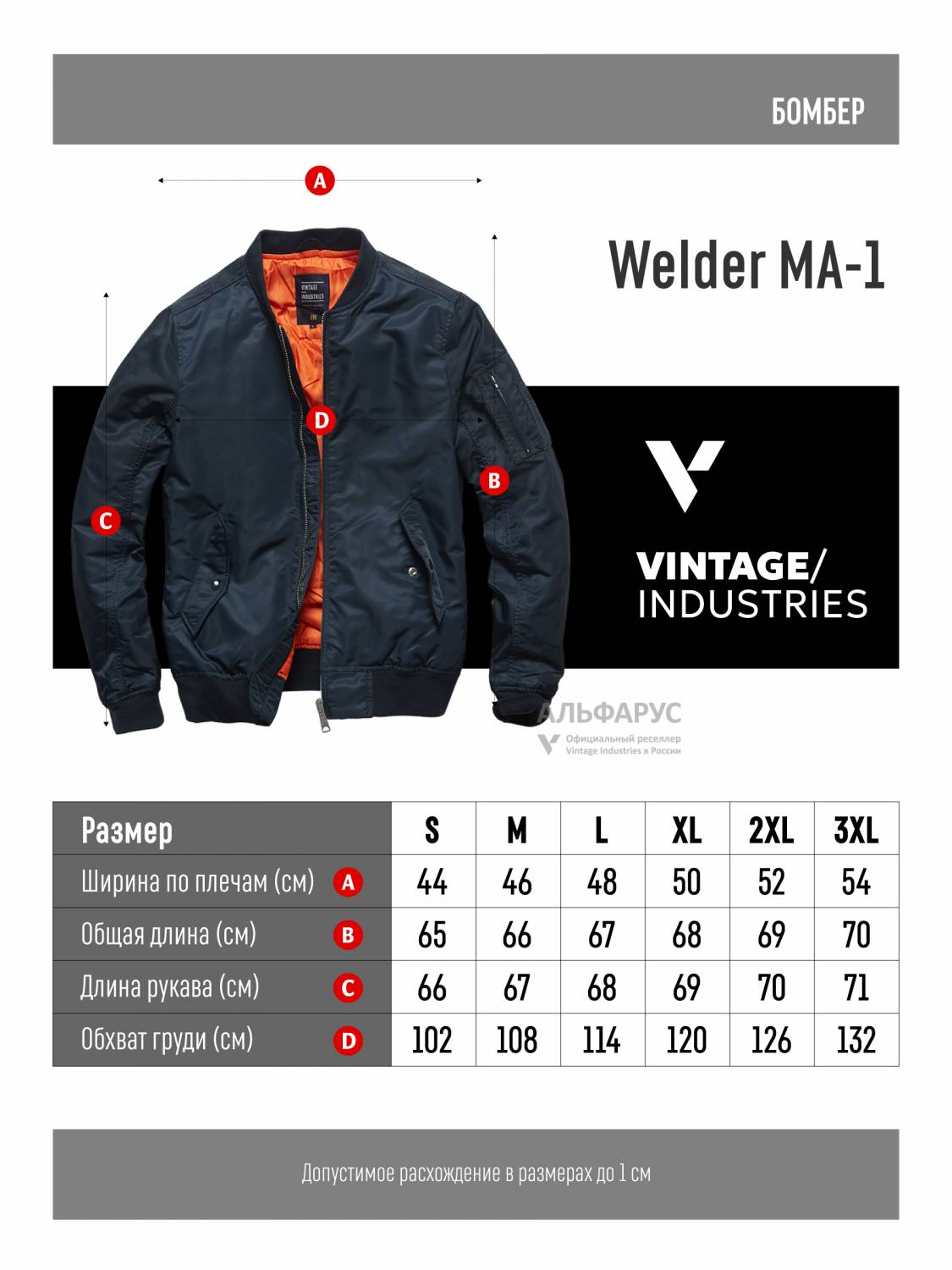 Куртка / Бомбер утепленный мужской ''Welder MA-1'' (Night Sky) Vintage Industries Куртка / Бомбер утепленный мужской ''Welder MA-1'' (Night Sky) Vintage Industries