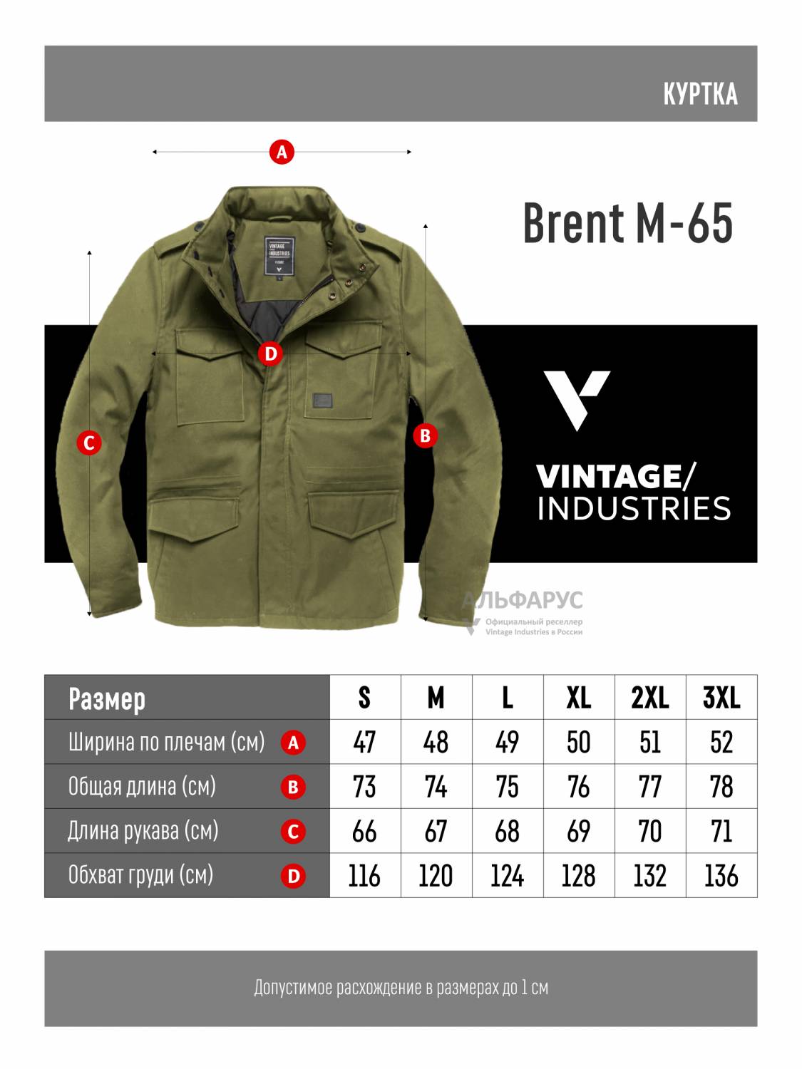 Куртка утепленная мужская "Brent" (Olive Drab) Vintage Industries