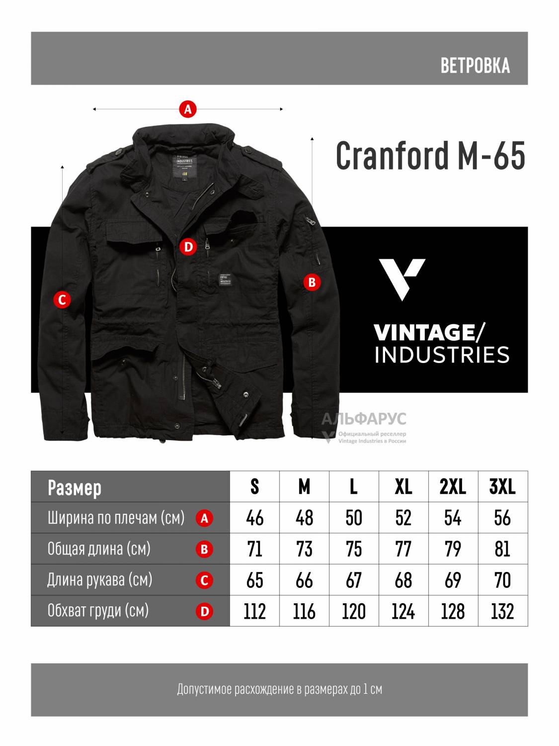 Куртка / Ветровка мужская "Cranford" (Black) Vintage Industries