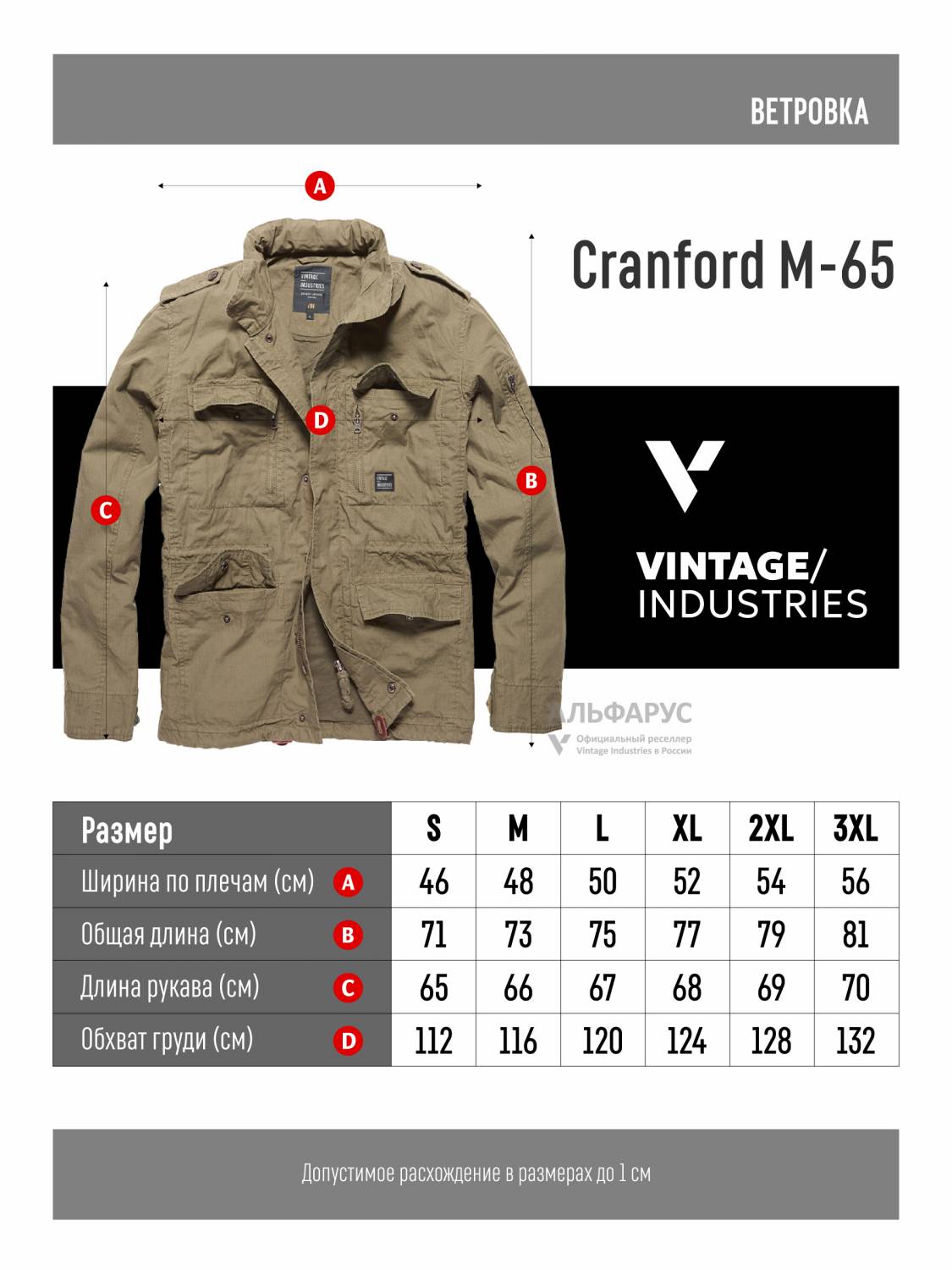 Куртка / Ветровка мужская "Cranford" (Dark Khaki) Vintage Industries