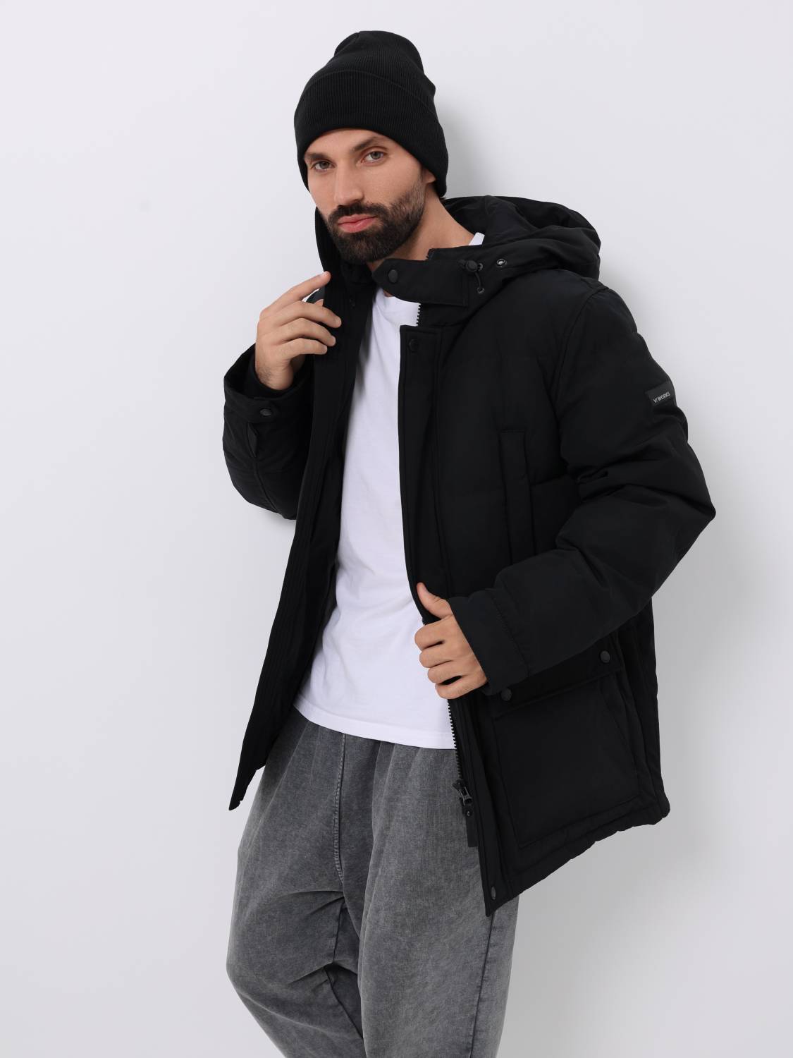 Куртка / Парка теплая пуховая мужская "Milo" (Black) Vintage Industries