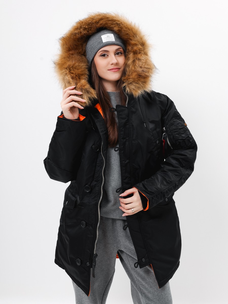 Куртка / Парка теплая женская "N-3B W" (Black) Alpha Industries