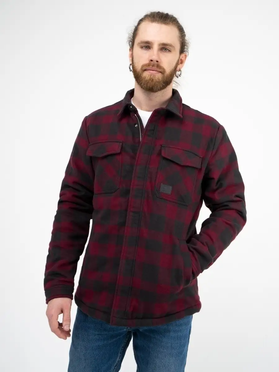 Куртка-рубашка / Шерпа утепленная мужская ''Craft'' (Burgundy Check) Vintage Industries