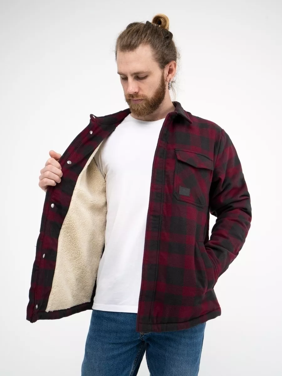 Куртка-рубашка / Шерпа утепленная мужская ''Craft'' (Burgundy Check) Vintage Industries
