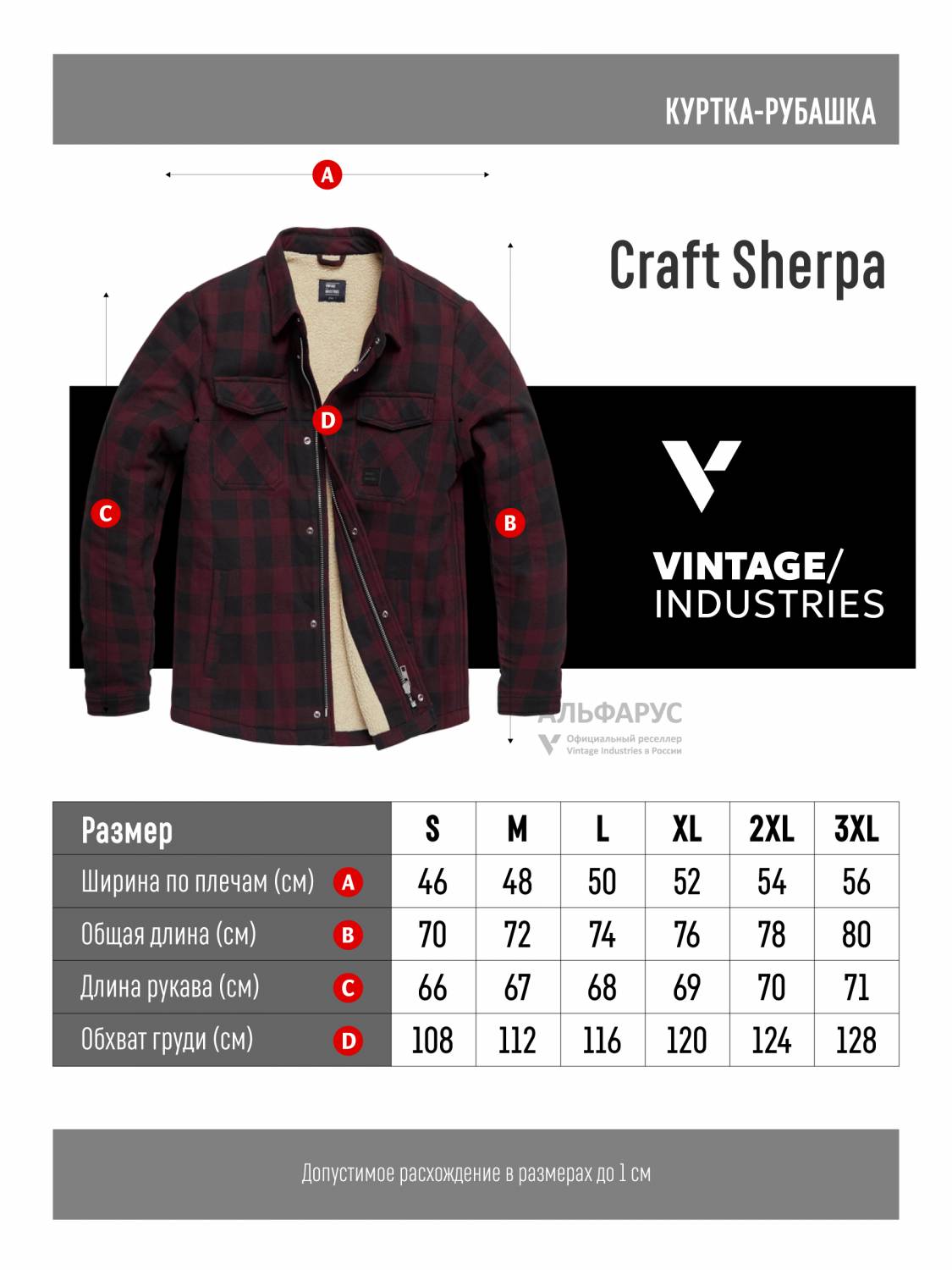 Куртка-рубашка / Шерпа утепленная мужская ''Craft'' (Burgundy Check) Vintage Industries