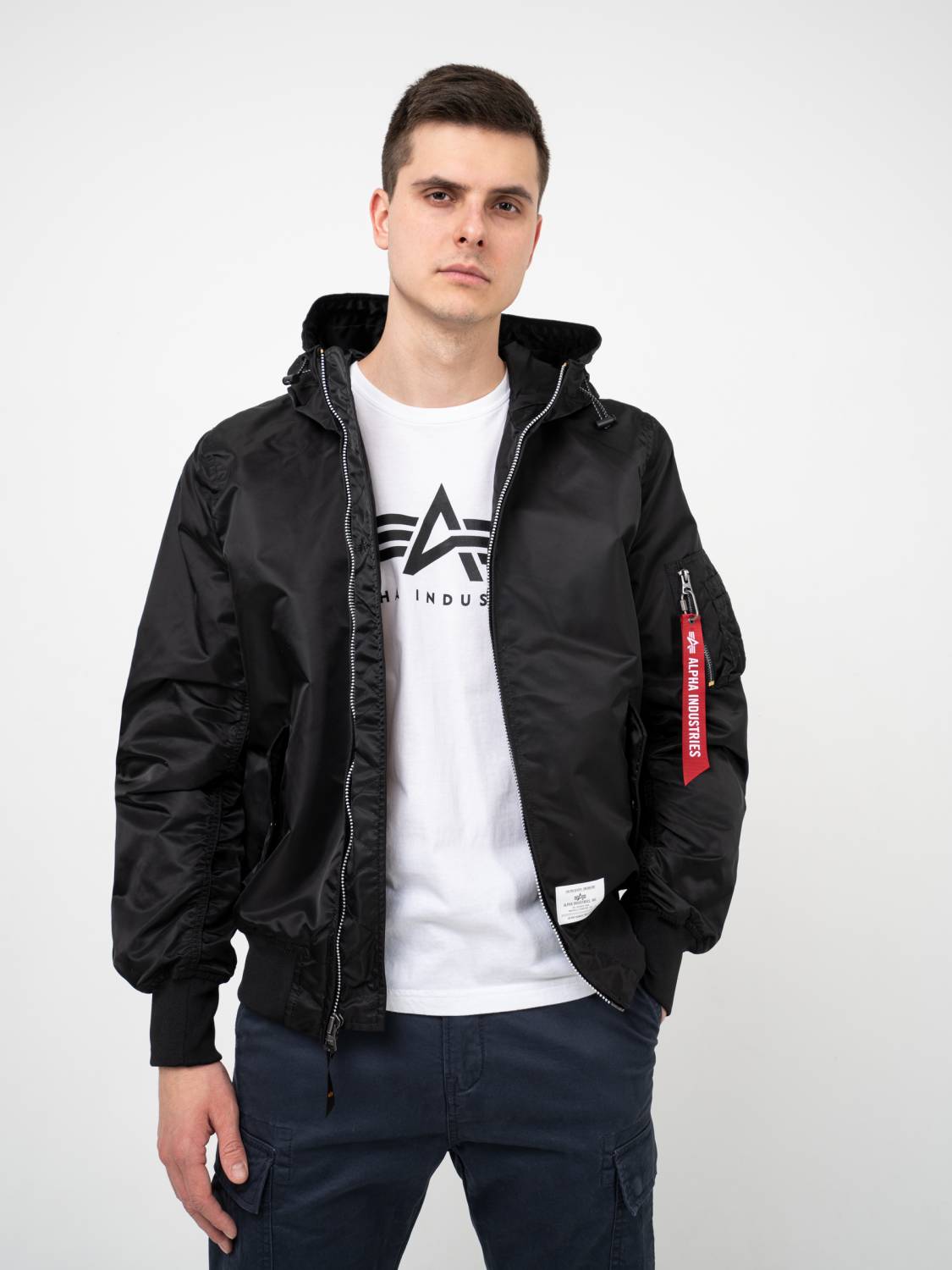 Куртка / Ветровка / Бомбер мужской "L-2B Hooded Gen II" (Black) Alpha Industries