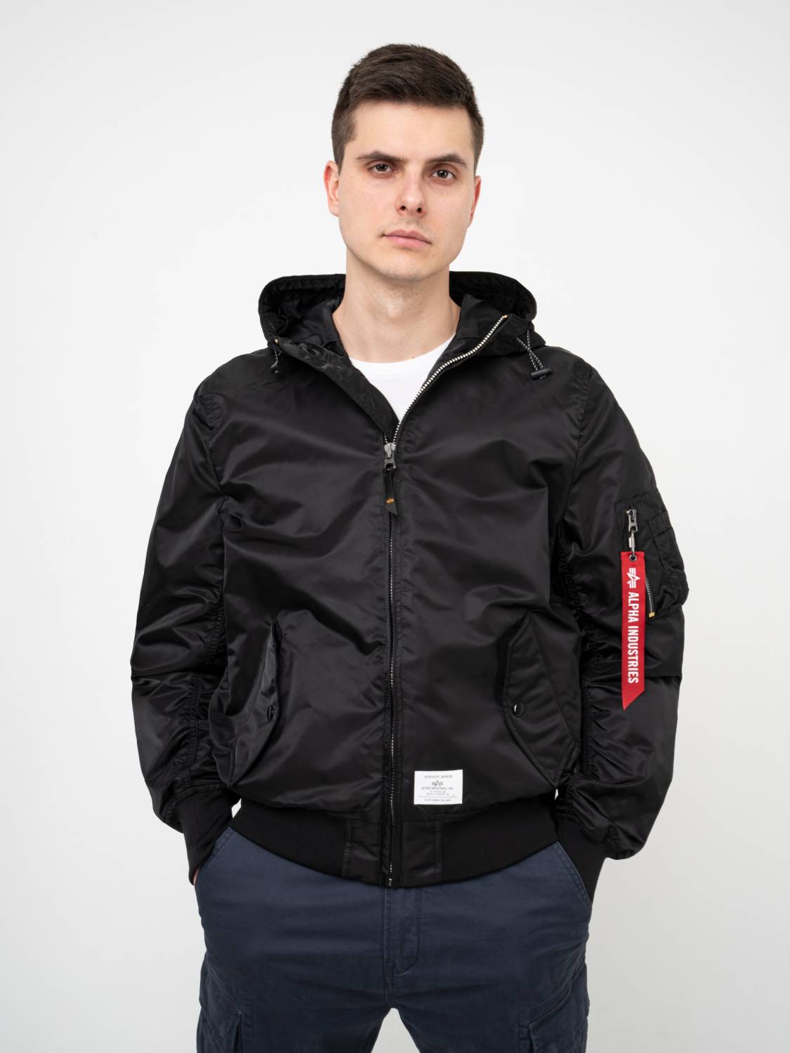 Куртка / Ветровка / Бомбер мужской "L-2B Hooded Gen II" (Black) Alpha Industries