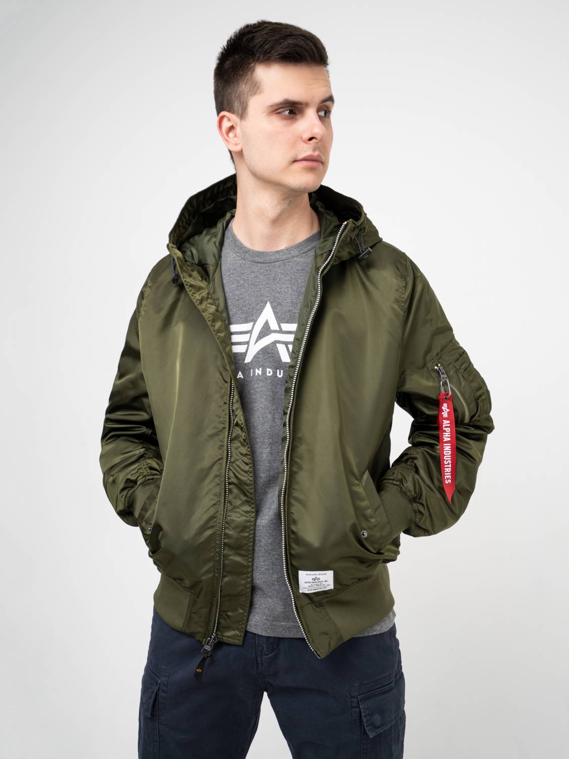 Куртка / Ветровка / Бомбер мужской "L-2B Hooded Gen II" (Dark Green) Alpha Industries