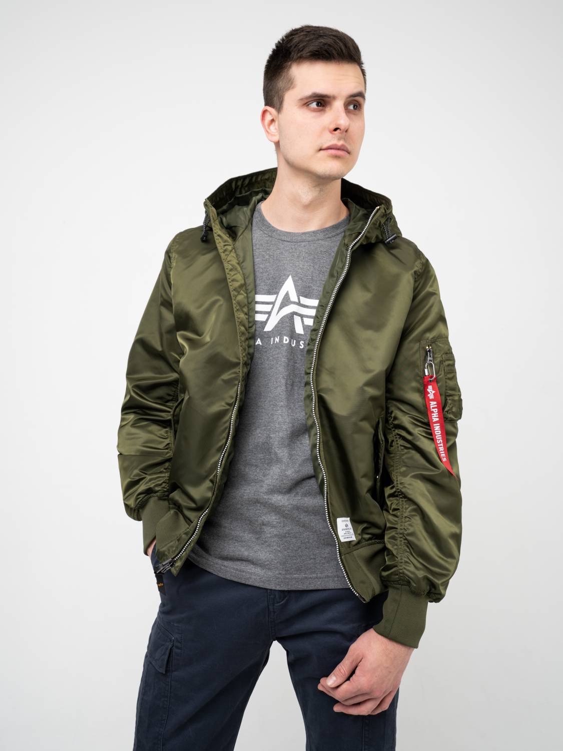 Куртка / Ветровка / Бомбер мужской "L-2B Hooded Gen II" (Dark Green) Alpha Industries