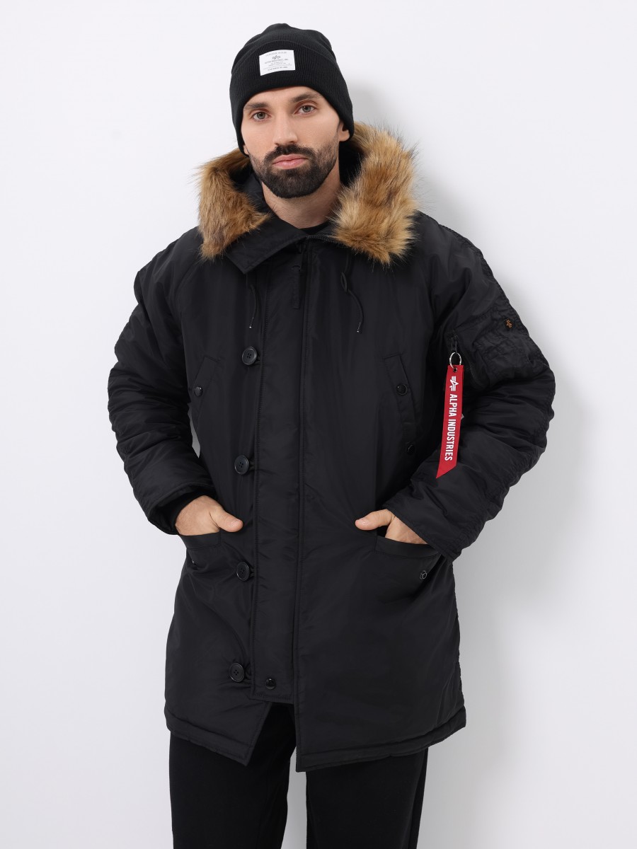 Куртка / Парка теплая мужская "N-3B Logo Oxford" (Black) Alpha Industries