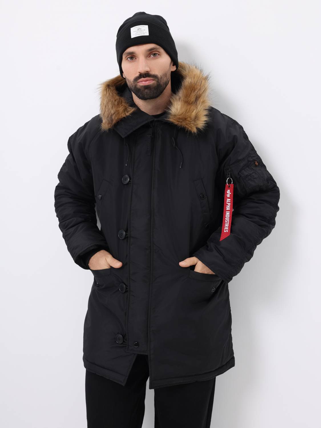 Куртка / Парка теплая мужская "N-3B Logo Oxford" (Black) Alpha Industries