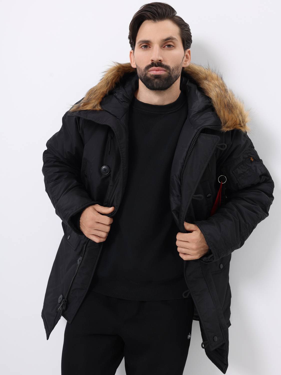 Куртка / Парка теплая мужская "N-3B Logo Oxford" (Black) Alpha Industries