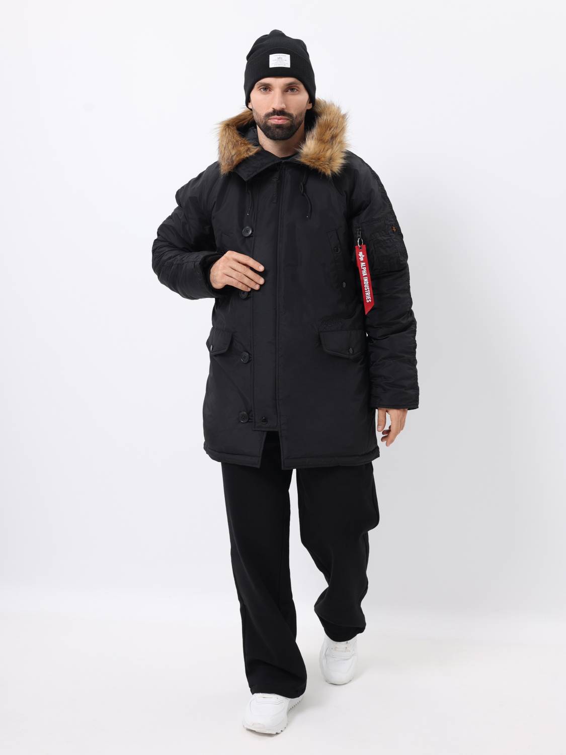 Куртка / Парка теплая мужская "N-3B Logo Oxford" (Black) Alpha Industries