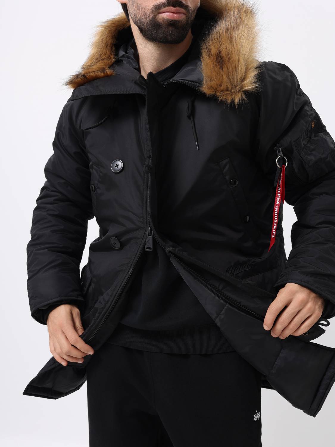Куртка / Парка теплая мужская "N-3B Logo Oxford" (Black) Alpha Industries