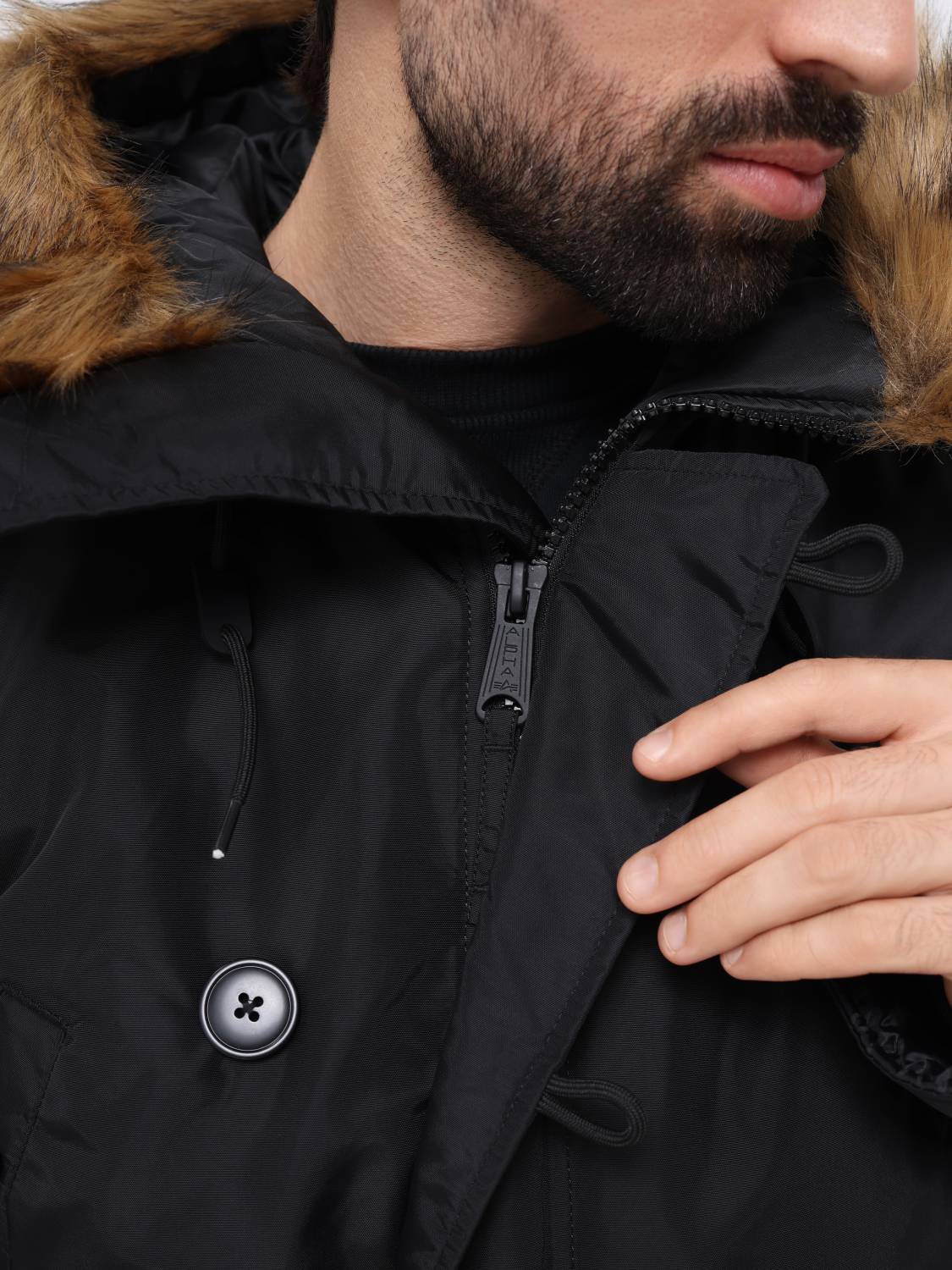 Куртка / Парка теплая мужская "N-3B Logo Oxford" (Black) Alpha Industries