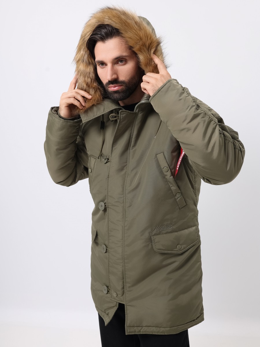 Куртка / Парка теплая мужская "N-3B Logo Oxford" (OG-107 Green) Alpha Industries