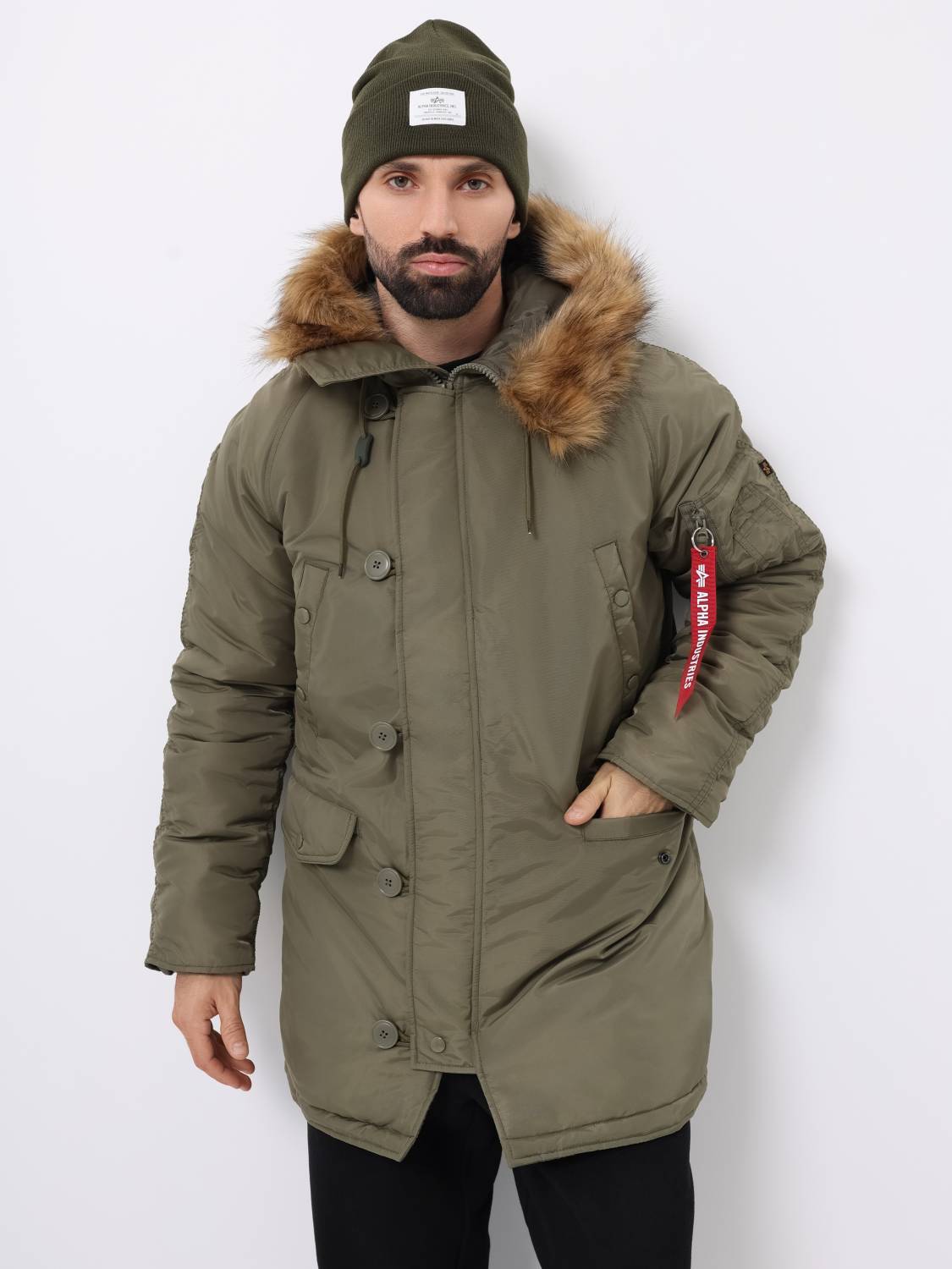 Куртка / Парка теплая мужская "N-3B Logo Oxford" (OG-107 Green) Alpha Industries