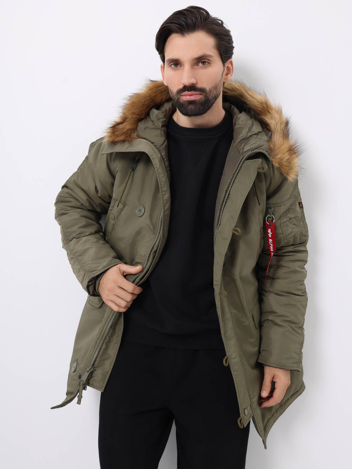 Куртка / Парка теплая мужская "N-3B Logo Oxford" (OG-107 Green) Alpha Industries