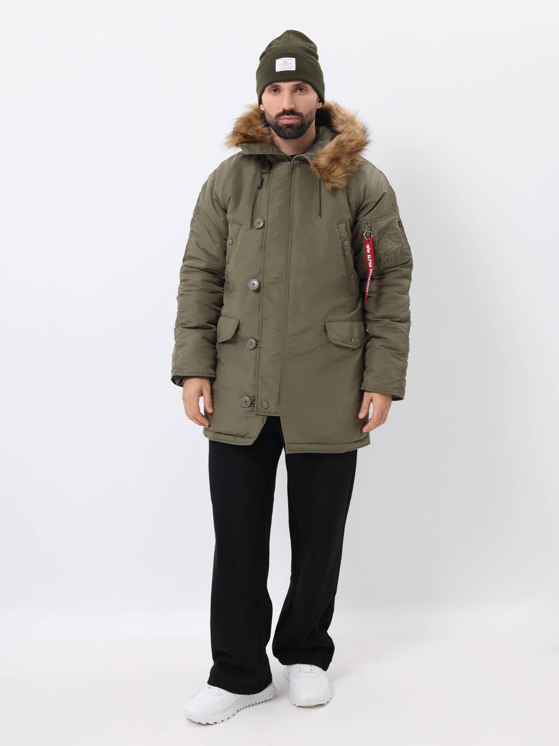 Куртка / Парка теплая мужская "N-3B Logo Oxford" (OG-107 Green) Alpha Industries